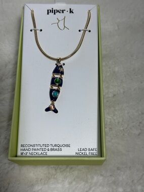 Piper K reconstituted, turquoise, handpainted neck fish necklace